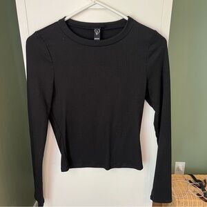 Windsor Black Long Sleeve Ribbed Crop Top Shirt